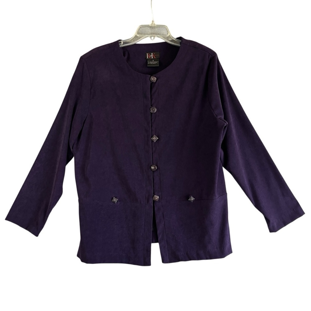 R&K ORIGINALS vintage Purple Longline Suede-like Polyester Blend Blazer Size 16